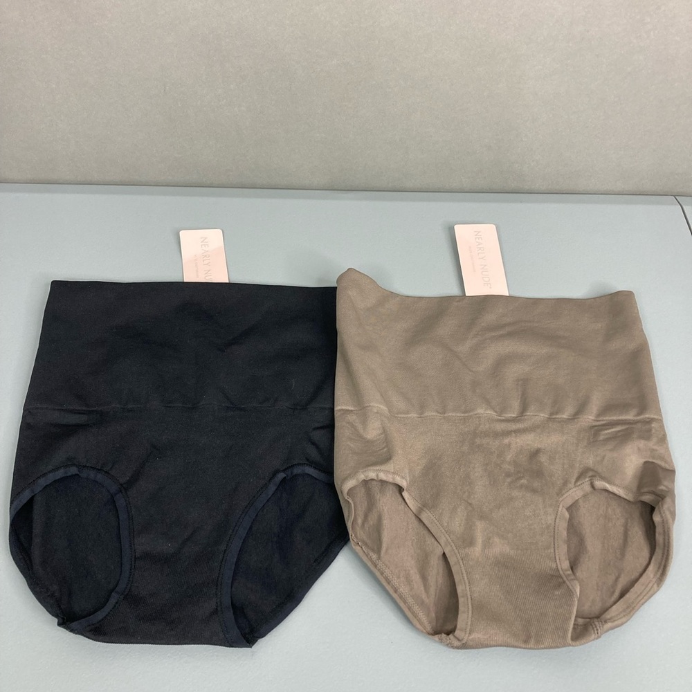 Nearly Nude 1 Black & 1 Taupe Tummy Control Shaping Contour Brief Small/Medium